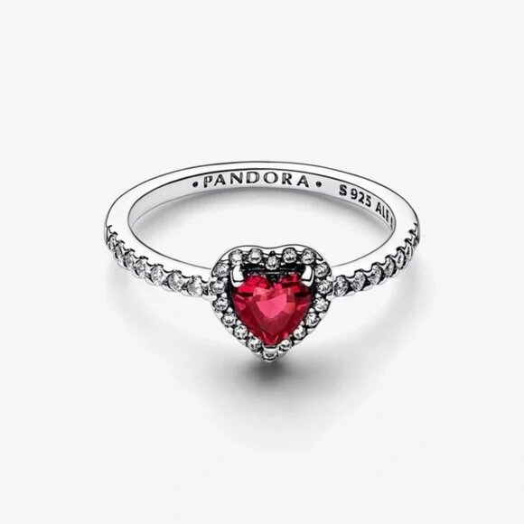 Brand New Sterling Silver Pandora Elevated Red Heart Ring Size 7 - Picture 2 of 3